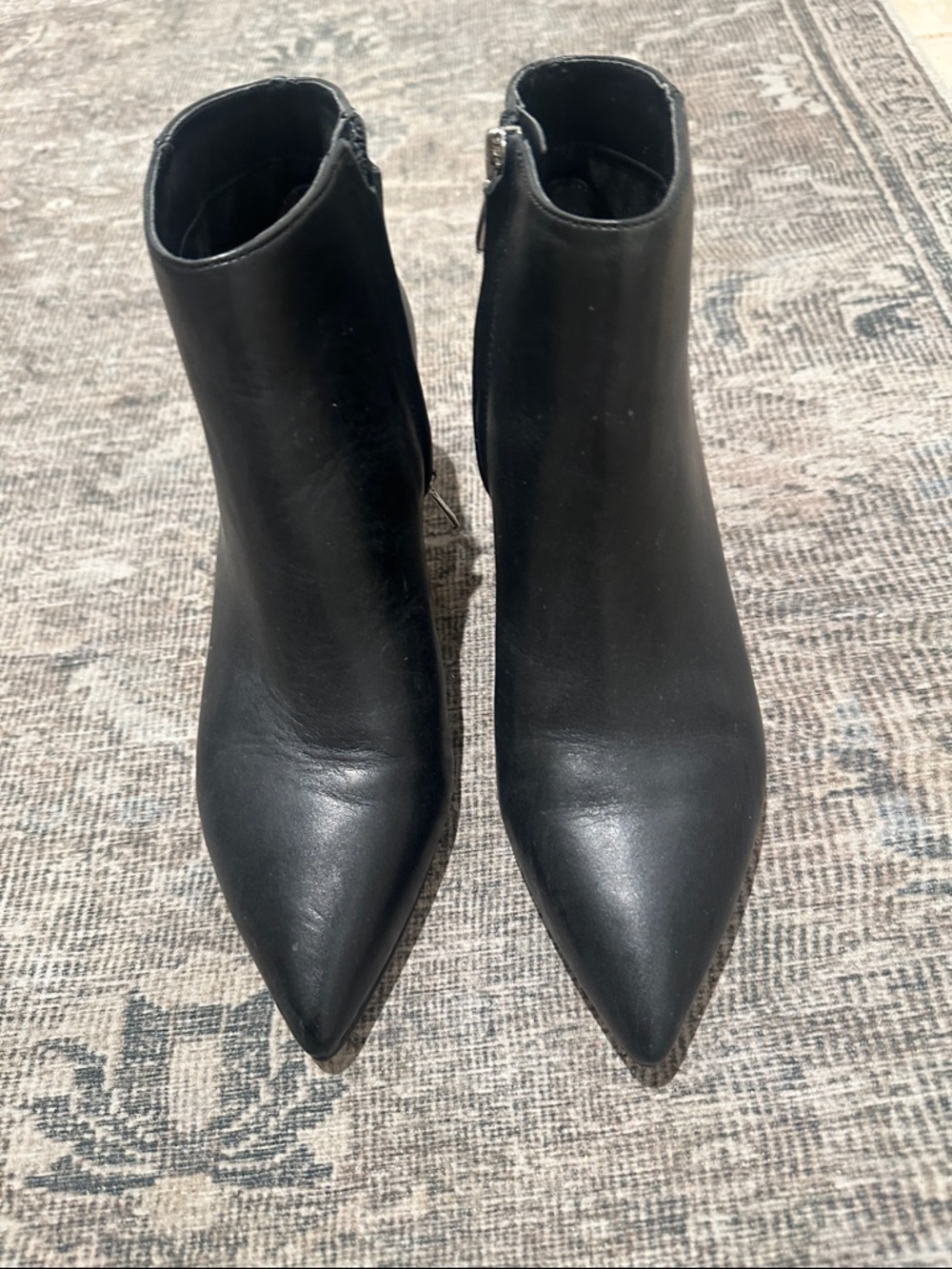 Sam Edelman Black Leather Pointed-Kit Heel Ankle Booties